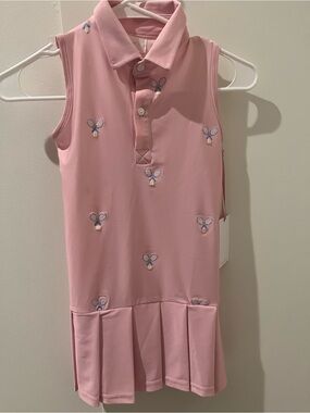 Kids' Pink Sleeveless Tennis Embroidered Pleated Dress